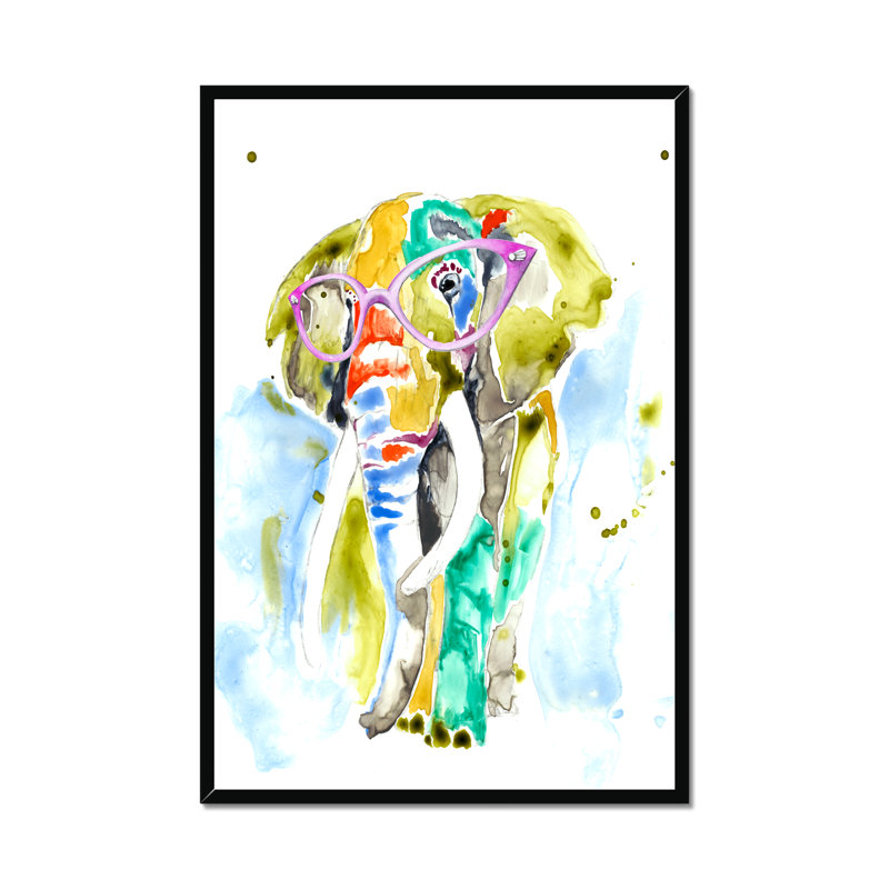 Smarty-Pants Elephant by Jennifer Goldberger - Painting, 95cm H x 65cm W, Black Framed Paper Print