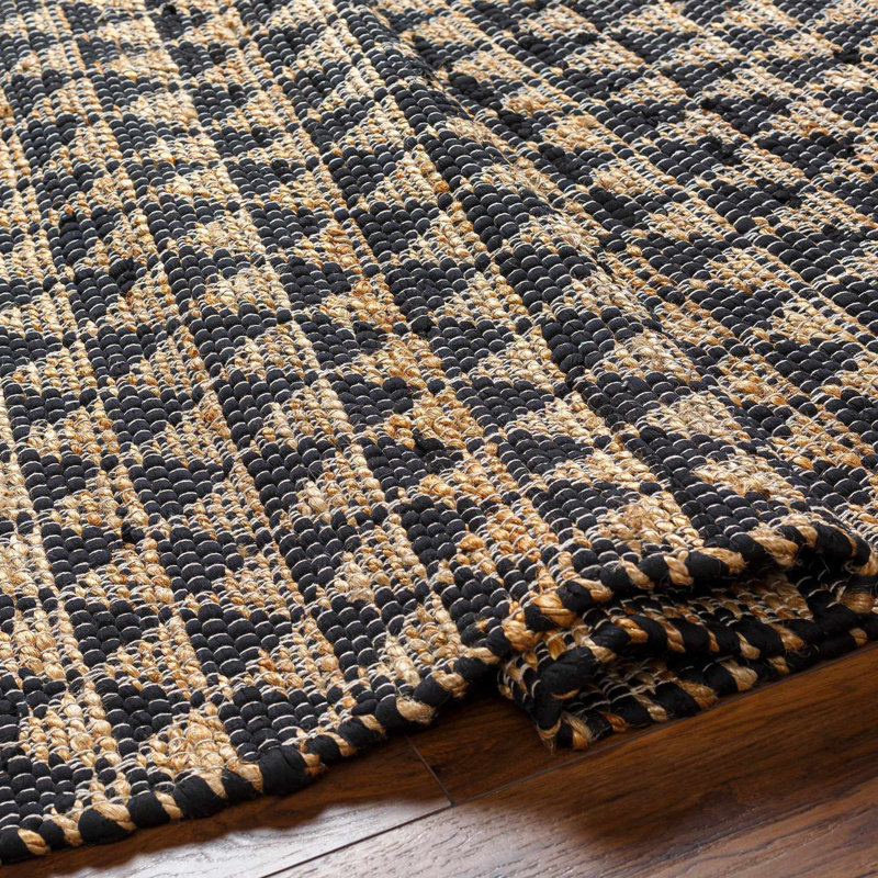 Tapis noir / brun clair / beige tissé à plat à la main Addy, Rectangle 27 po x 45 po