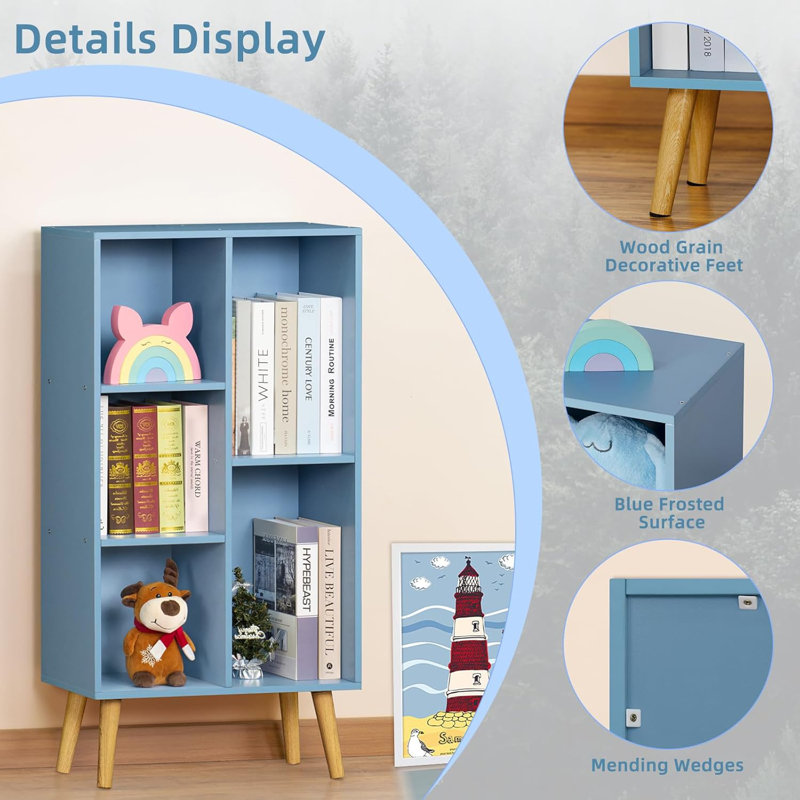 5 Cube Bookshelf,Wooden Modern Bookcase With Legs