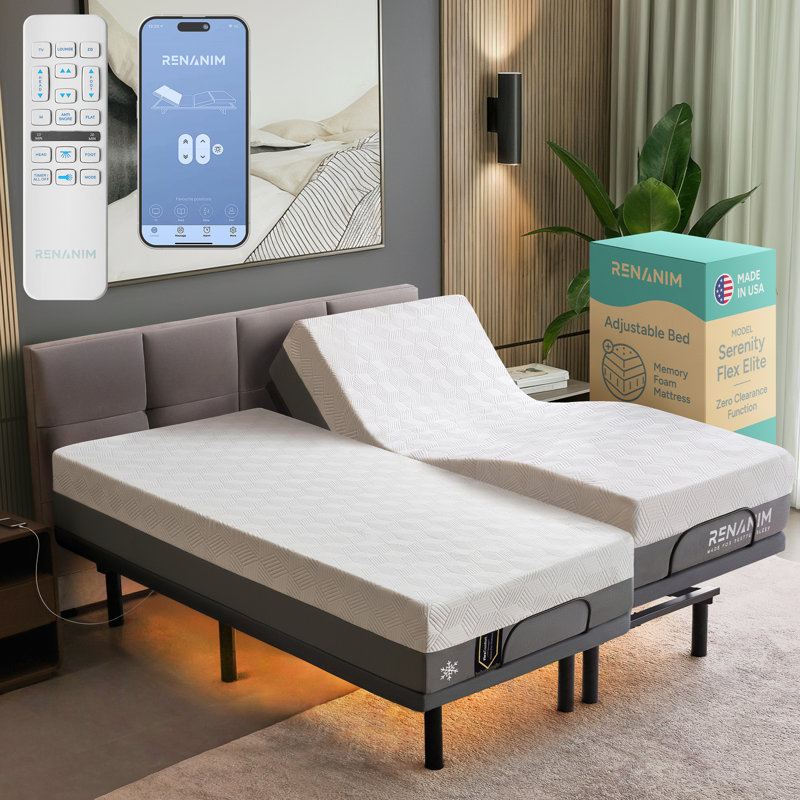 Split King Massaging Adjustable Bed with Wireless Remote 14 Inches Mattress Included