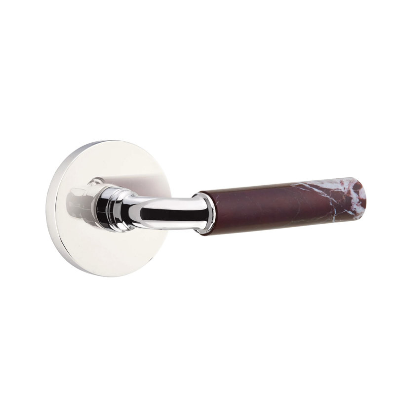 Ensemble de leviers de passage Emtek Select avec rosette à disque et tige R-Bar, levier en marbre Rosso Levanto (CF)