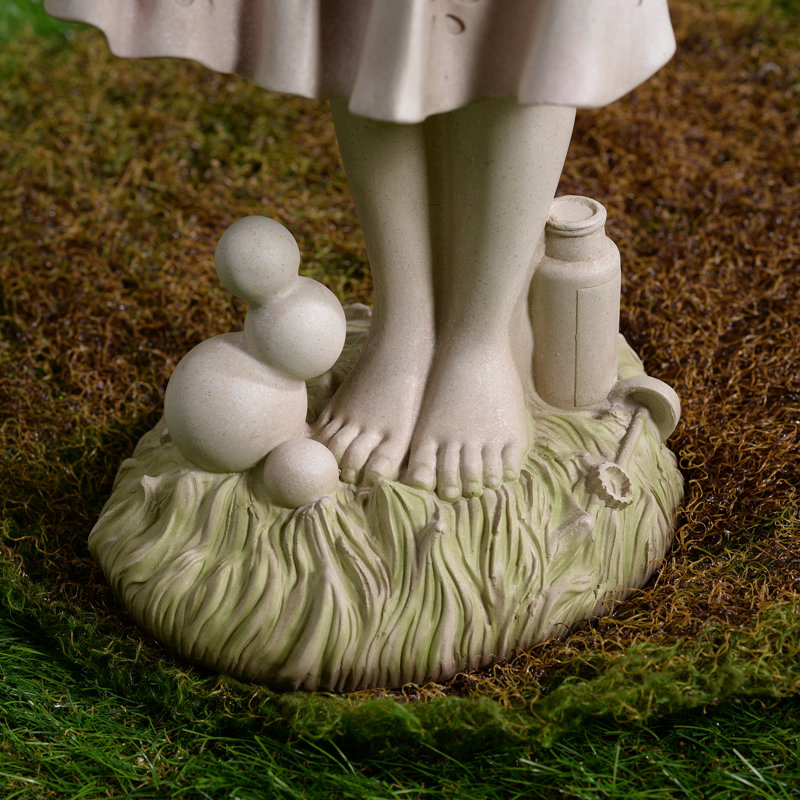 Girl Holding Bubble Lighted Garden Statue Solar Powered LEDs