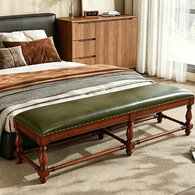 Banc en cuir et bois de cerisier de style campagnard américain pour chambre et salon