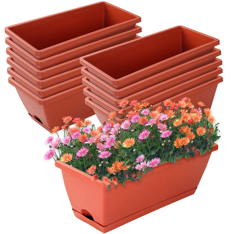 Lot de 12 jardinières en plastique pour légumes et fleurs, couleur brique rouge, à fixer à la fenêtre
