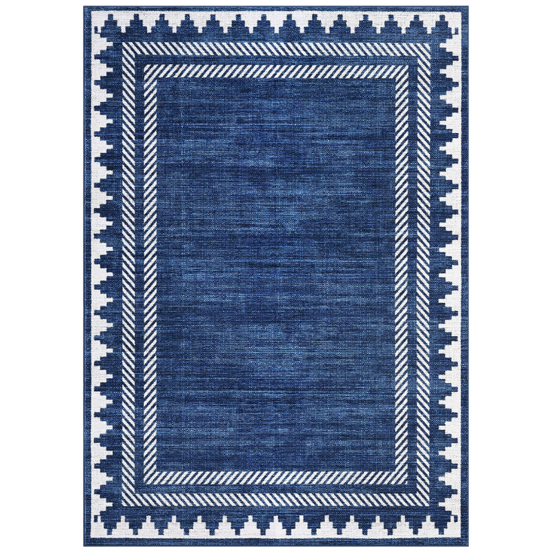 Tapis lavable Geometic Border, Blue, Rectangle 5 pi x 7 pi