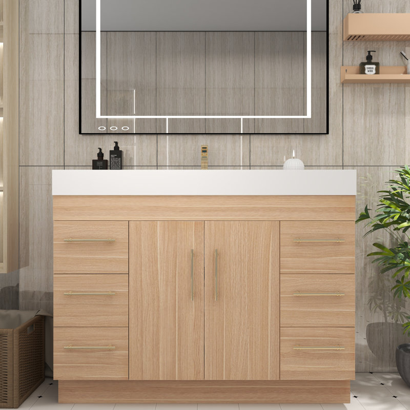 Ensemble de meuble-lavabo simple 48 po, Chêne champagne