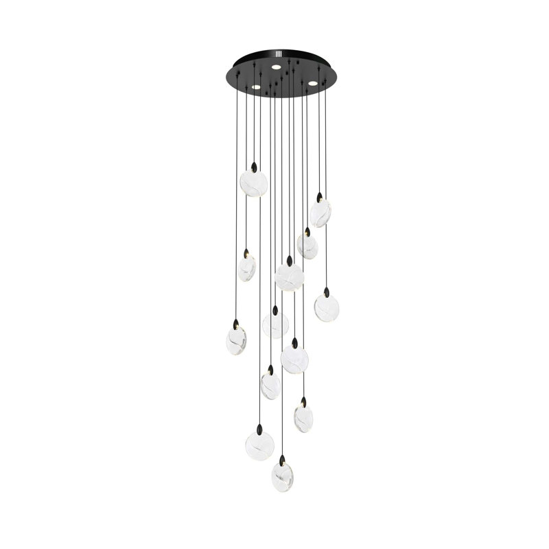 Luminaire suspendu en cristal 24 po Foreston, H 125 po x l 24 po x P 24 po, Noir