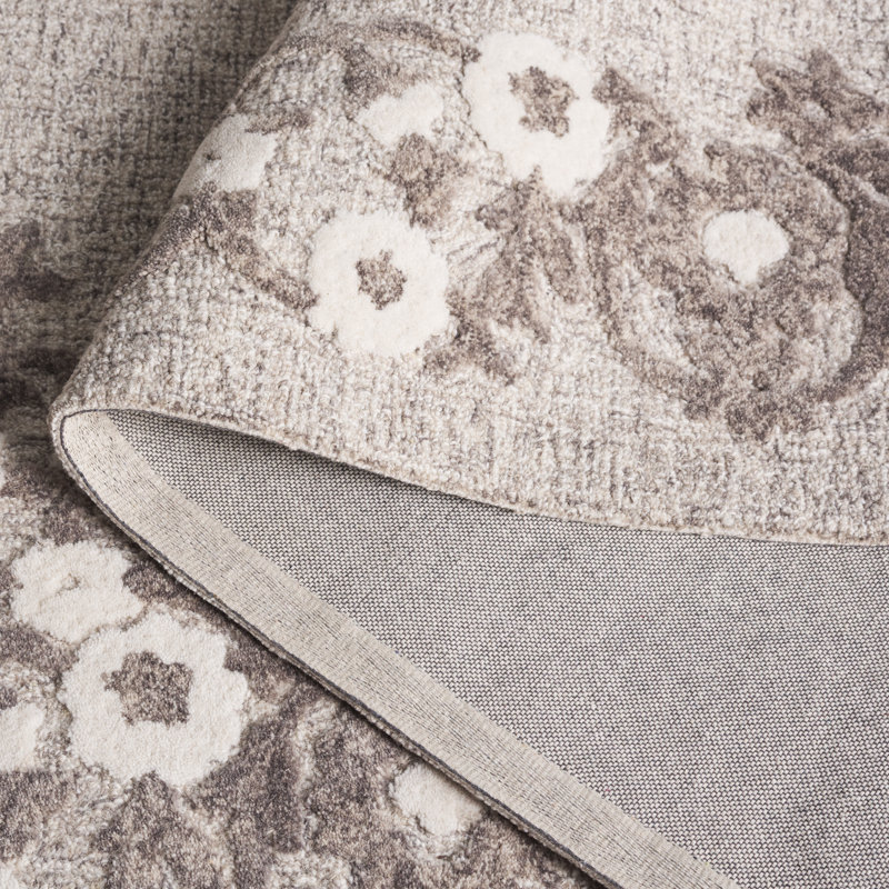 Lycan Ebony Hand Tufted Wool Cotton Floral Rug in Gray/Ivory, Rectangle 3' x 5'
