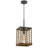 Pendant Light, Braided Burlap Shade, Square Caged Design, Black Metal
