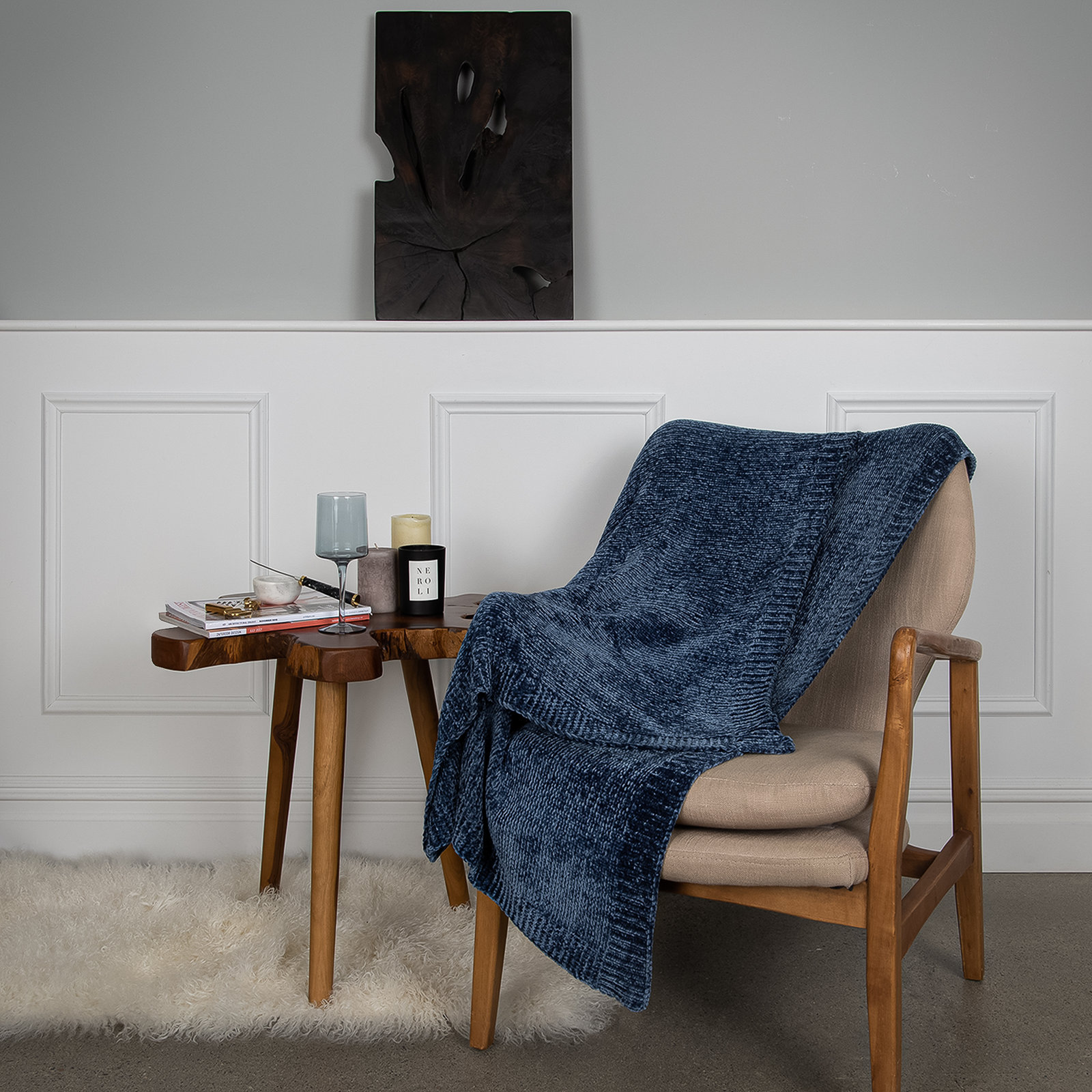 Caspian Knitted Blanket, Navy