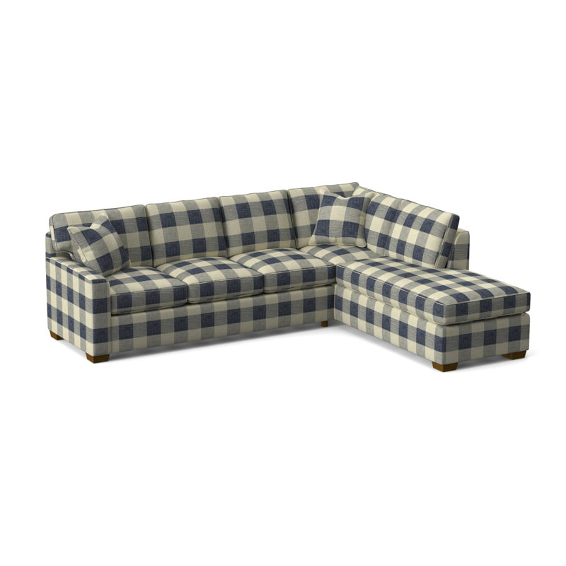 Frye Chaise Sectional, Blue Buffalo Check; 0120-61, Right Hand Facing, Havana