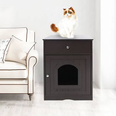 Wooden Indoor Pet Crate Cat Litter Box Enclosure With Drawer, Side Table, Home Nightstand For Pets Solid Wood Enclosure, Crate, Cats