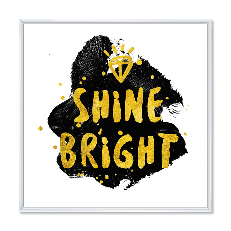 Shine Bright - art textuel sur toile, H 30 po x l 30 po x P 1 po, Toile blanche encadrée