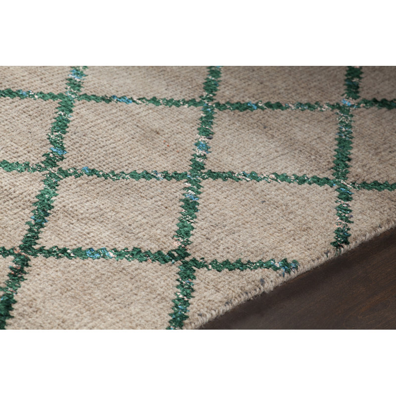 Tapis vert/brun à la main noué la Yoshioka, Rectangle 7 pi 9 po x 10 pi 6 po