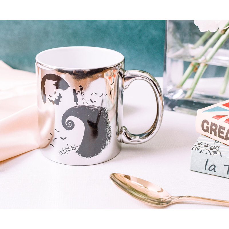Tasse en céramique galvanisée argentée Nightmare avant Noël | Peut contenir 20 onces