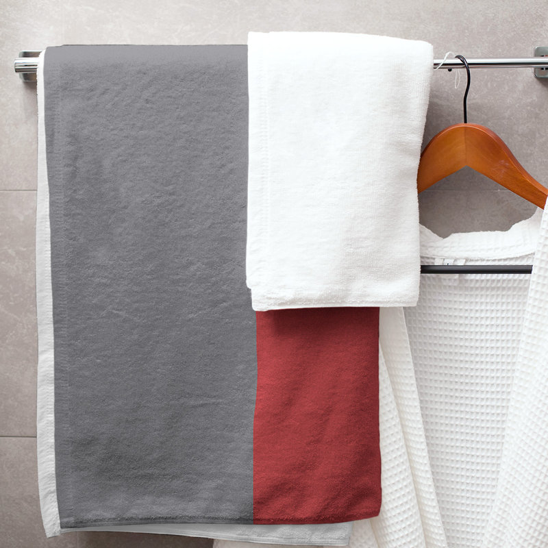 Lightweight Bath Towel, Flat Gray/Red/Black, Poly/Cotton