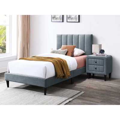 Tête de lit ajustable pour lit simple gris, lin doux brossé, 12 supports robustes, sans sommier, revêtement de literie moderne, Essential