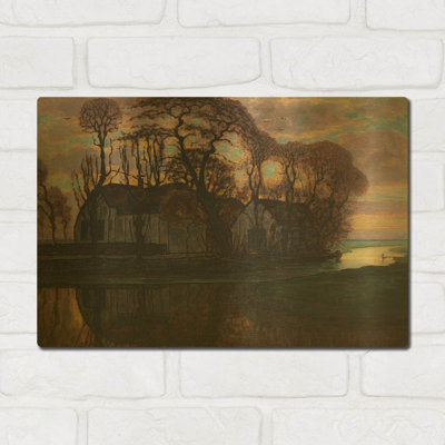 'Farm Near Duivendrecht, in the Evening, 1916' By Piet Mondrian Gold Metal Wall Art, 16" x 12"