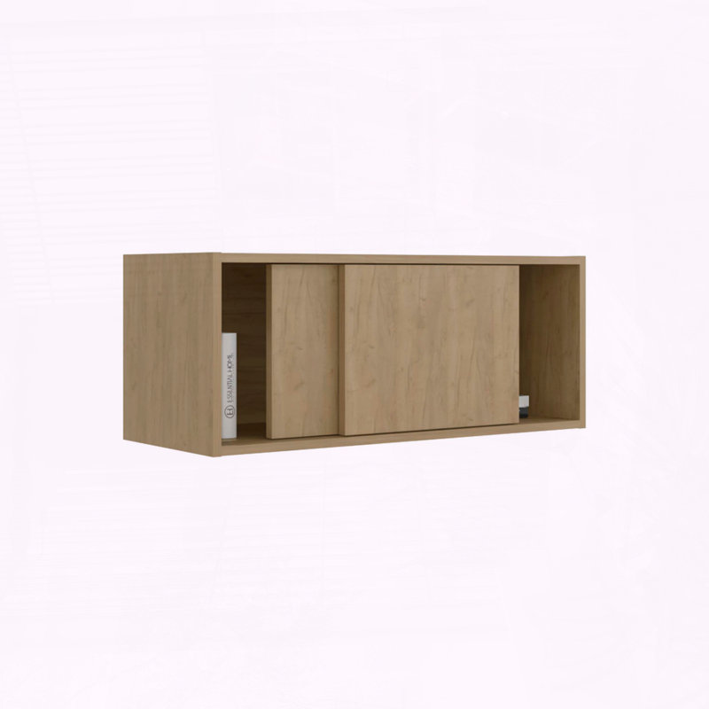 Note 32-Inch Wide Wall Storage Cabinet with Sliding Doors, Wall-Mounted, Natural Wood