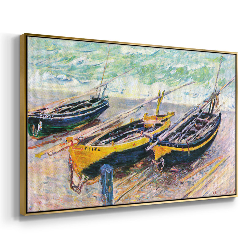 Quai d'Étretat (trois bateaux de pêche), reproduction sur toile par Claude Monet, H 25 po x l 37 po x P 2 po, Or
