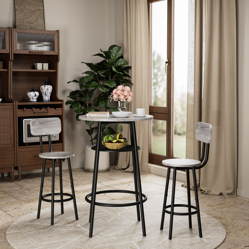 Ensemble de 3 tables de bar rondes avec dossier et cloison, petite table de salle à manger pour 2 personnes, table de petit-déjeuner et 2 tabourets de salle à manger