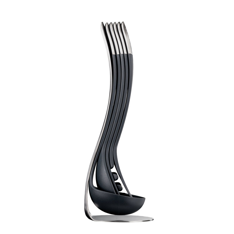 Compact Black and Stainless Steel 5-Piece Nesting Utensil Set