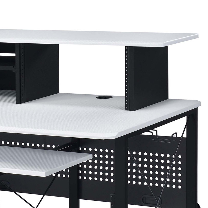 Bureau de musique rectangulaire 71,6 po avec plateau pour clavier Mehraan, Blanc/Noir