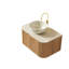 Meuble-lavabo de salle de bain, meuble de rangement rayé à bords arrondis avec tiroir, cuve en céramique blanc mat en céramique et plateau en pierre frittée à motif de travertin, pré-assemblé-980003850
