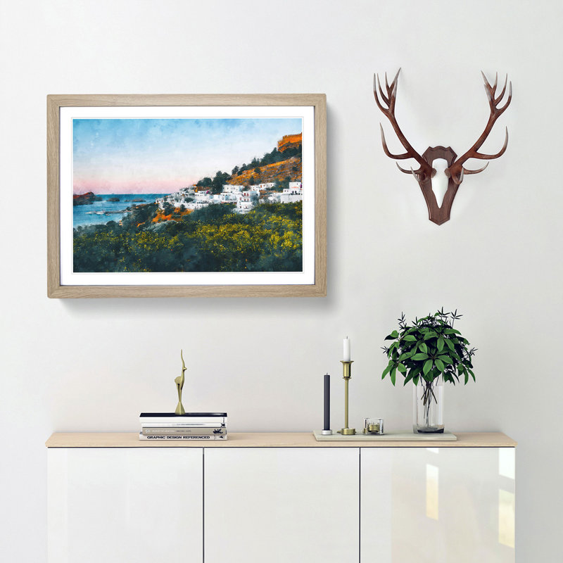 The Island of Rhodes in Greece - Picture Frame Painting Print, Oak Framed, 62cm H x 87cm W x 2cm D