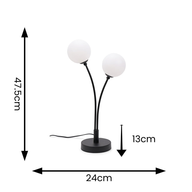 Velika 2 Arm Opaque Globe Table Lamp Light, Black