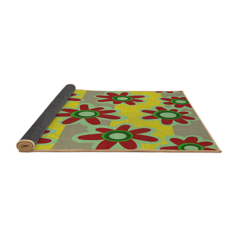 Tapis jaune/rouge/vert à motifs, Rond 8 pi