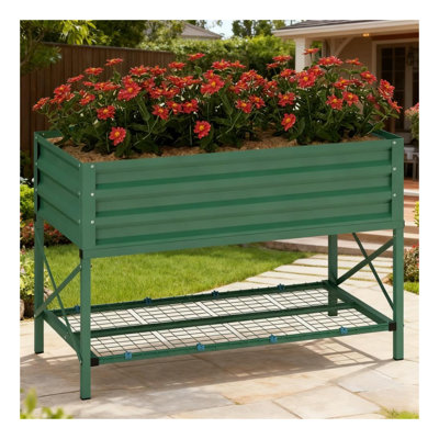 Galvanized Steel Raised Garden Bed, Green Metal Planter Box for Vegetables and Flowers