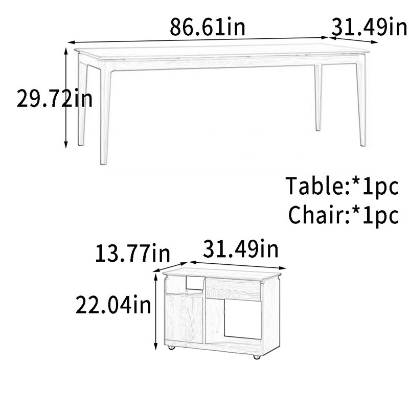 Bureau avec rails en bois massif lisse