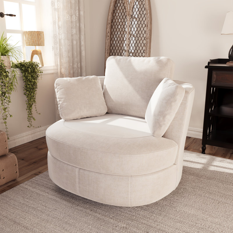 Fauteuil demi-tonneau pivotant l 40,4 po avec 3 coussins, Beige