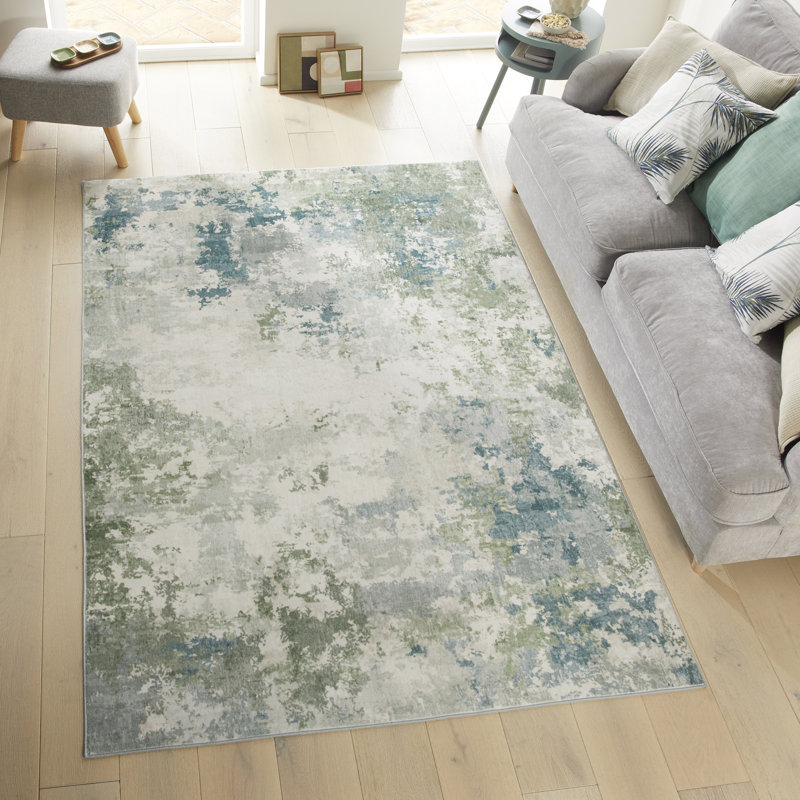 Abstract Green Blue Washable/Stain Guarded Area Rug, Rectangle 200 x 300 cm