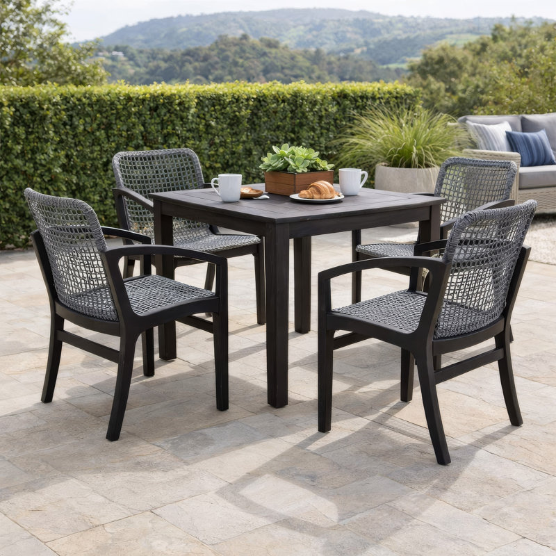 Jean Wood Premium All-Weather Wicker Outdoor Dining Armchair, Black, Gray