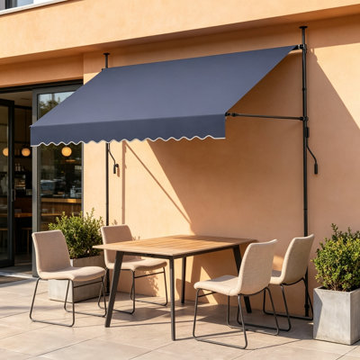 Auvent de terrasse rétractable manuel de 2,5 m (98 po), toile de protection solaire gris foncé à hauteur réglable avec manivelle, protection UV UPF+ et toit imperméable, structure en acier et aluminium résistant aux vents de force 2, idéal pour la cour, le jardin et le balcon.