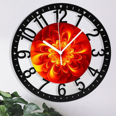 10" Round Iron Wall Clock with Silent Quartz Movement, Arabic Numerals, UV-Printed Design