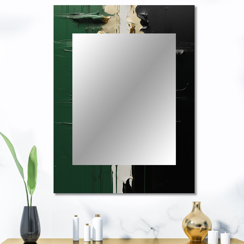 Golden green and black ink merge II - Abstract Painting Mirror, Green Decorative Wall Mirror, Printed Metal Art, 40" x 30"
