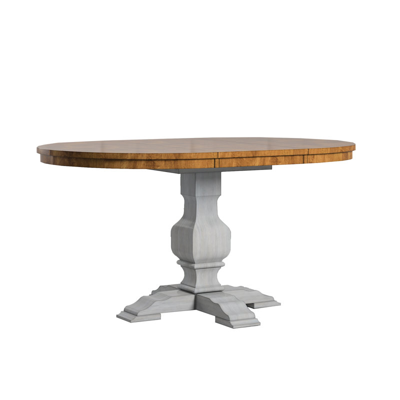Table de salle à manger extensible en bois massif Fortville, Gris antique
