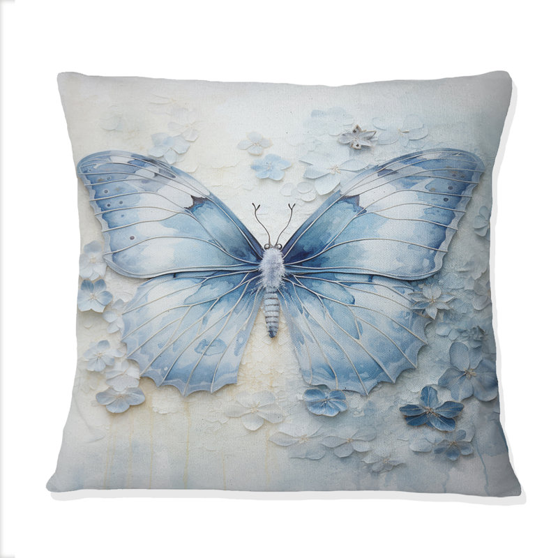 Coussin Blue Butterfly Whispering Wings I - imprimé papillon