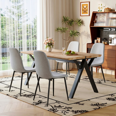 Set of 4 Modern Upholstered Dining Chairs with Metal Legs