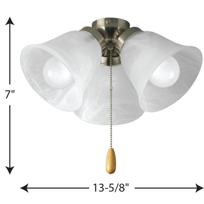 3 - Light Universal Ceiling Fan Branched Light Kit, Brushed Nickel