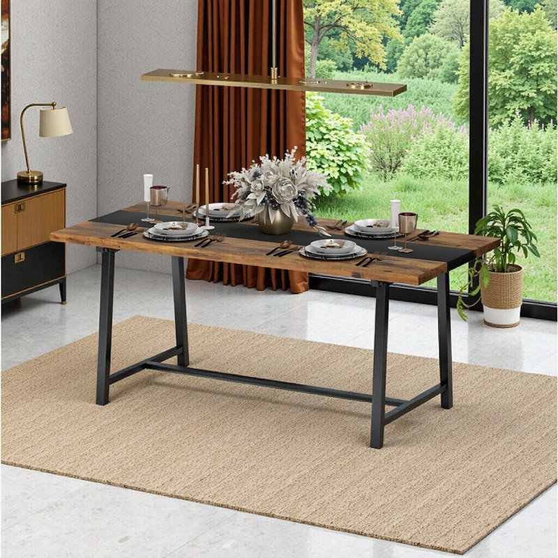 Industrial Dining Table For 8, 70.9" Rectangular Table With Steel Legs, Spacious & Durable