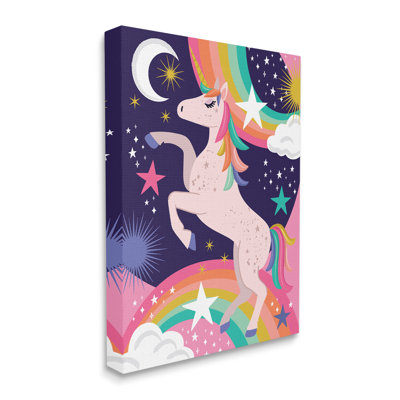 " Magical Space Unicorn Dancing Rainbows Starry Sky "