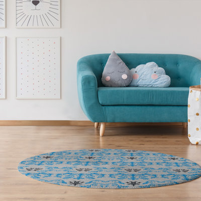 Tapis rond argenté à motif damassé baroque