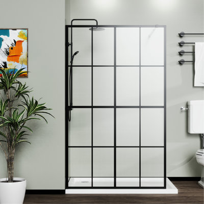 Écran de douche 46 po x 72 po noir pour porte d'entrée - verre trempé, construction stable noire, verre avec chanfrein 4 côtés
