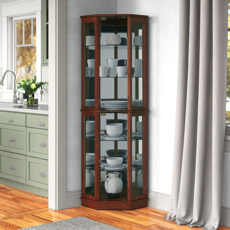 Armoire vitrée de coin avec éclairage Maristow, Noyer