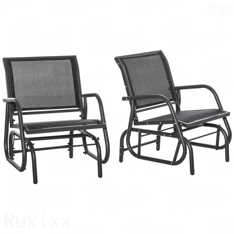 Ensemble 2 pièces de balançoire de véranda, cadre en métal, chaises de balançoire pivotantes en tissu respirant avec accoudoirs incurvés pour jardin noir