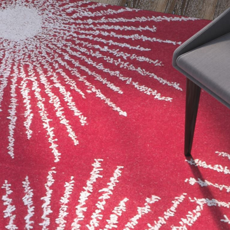 Tapis rouge / ivoire touffeté à motif géométrique Amier, Rectangle 3 pi 6 po x 5 pi 6 po